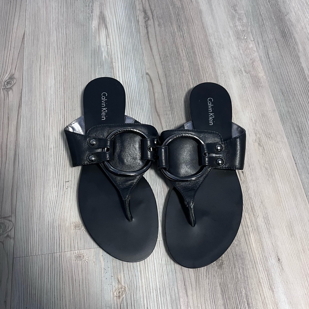 Calvin Klein Black Leather Sandals